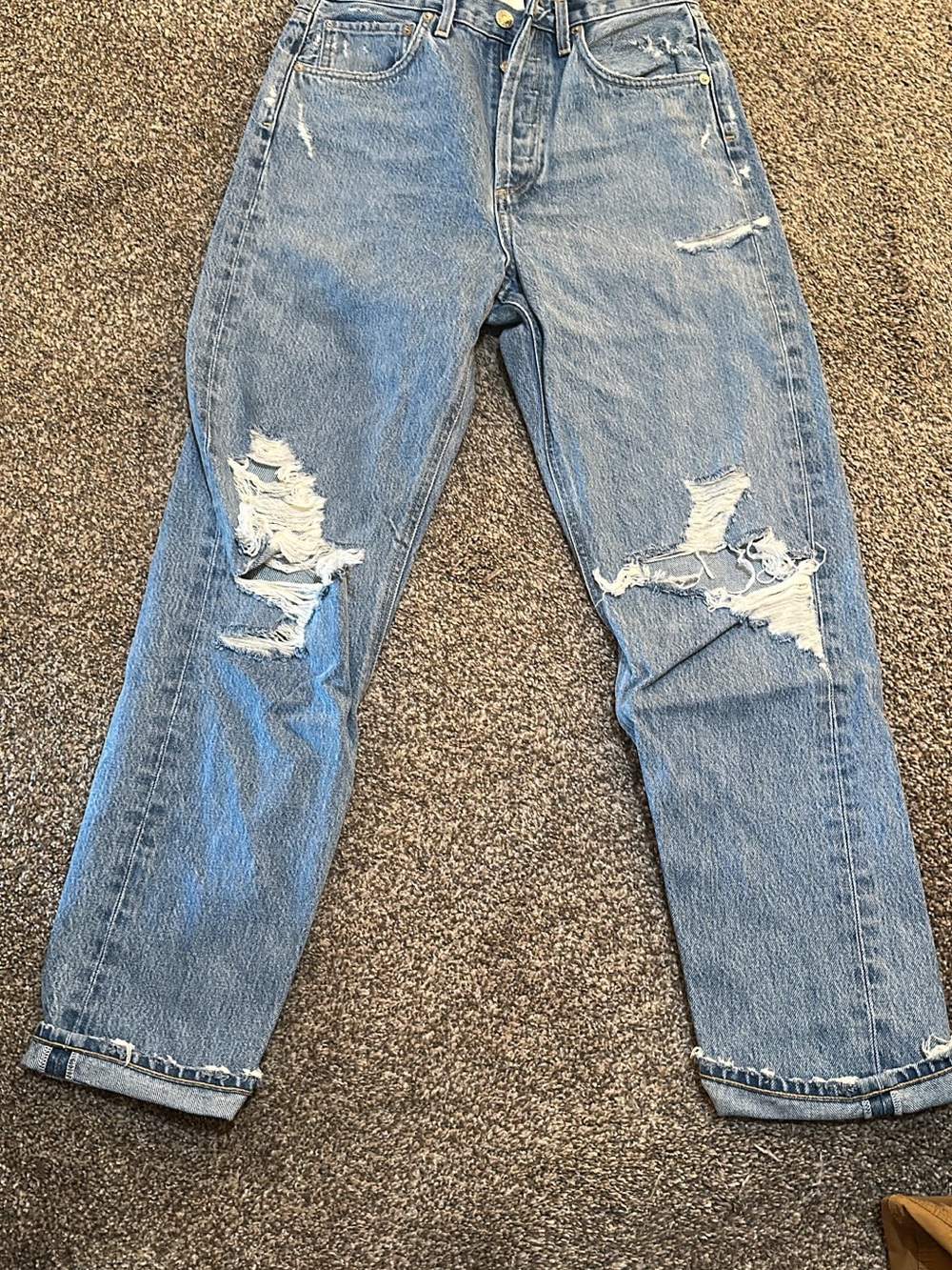 Agolde Light Wash Distressed Straight-Leg Jeans